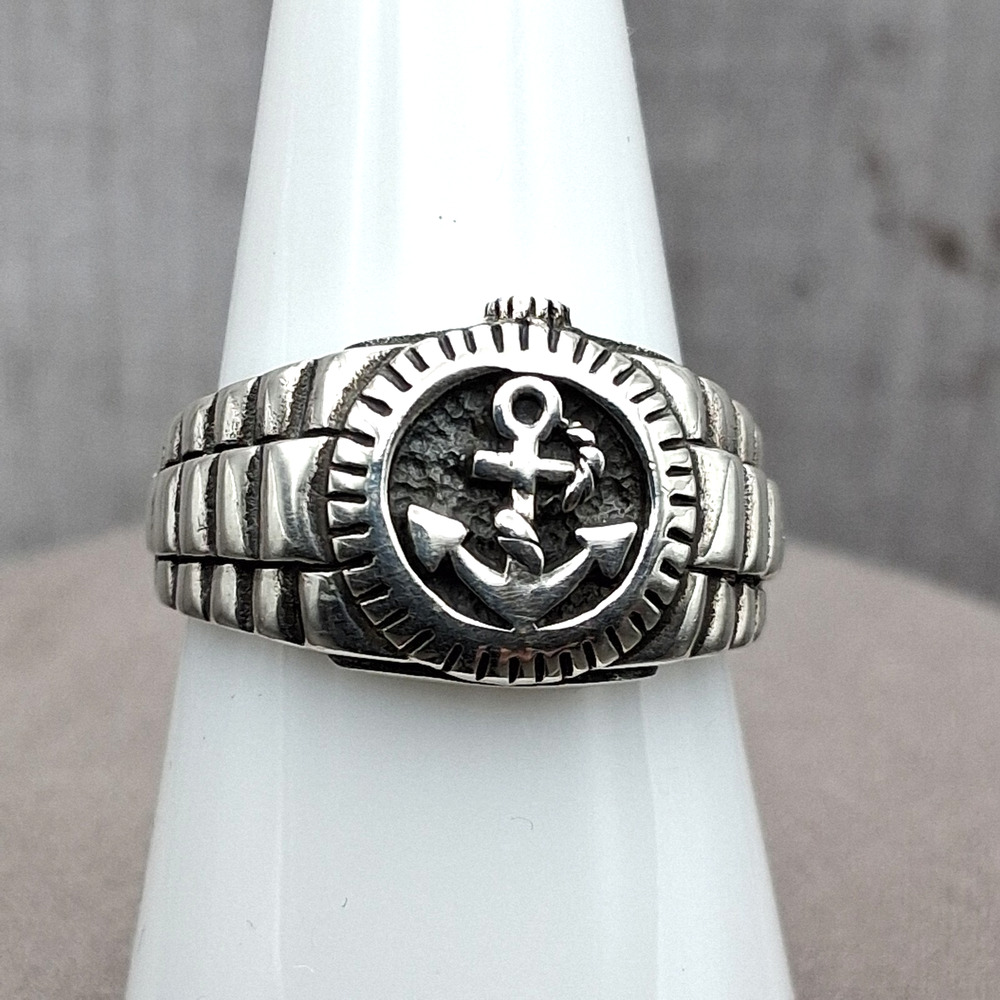 Sterling Silver Anchor Ring Nautical Maritime Sz 8.75 Oxidized Vintage Men Women